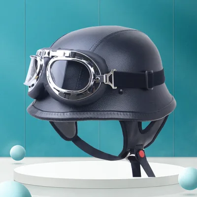 Casque demi-coque rétro en simili cuir – image 2
