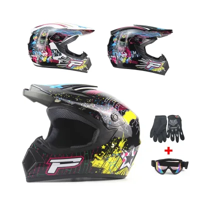 Casque intégral de moto avec lunettes et gants – image 2