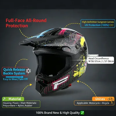 Casque intégral noir brillant moto et vélo – image 2