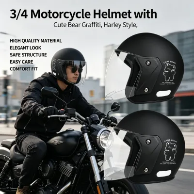Casque moto 3/4 graffiti d'ours, coque ABS